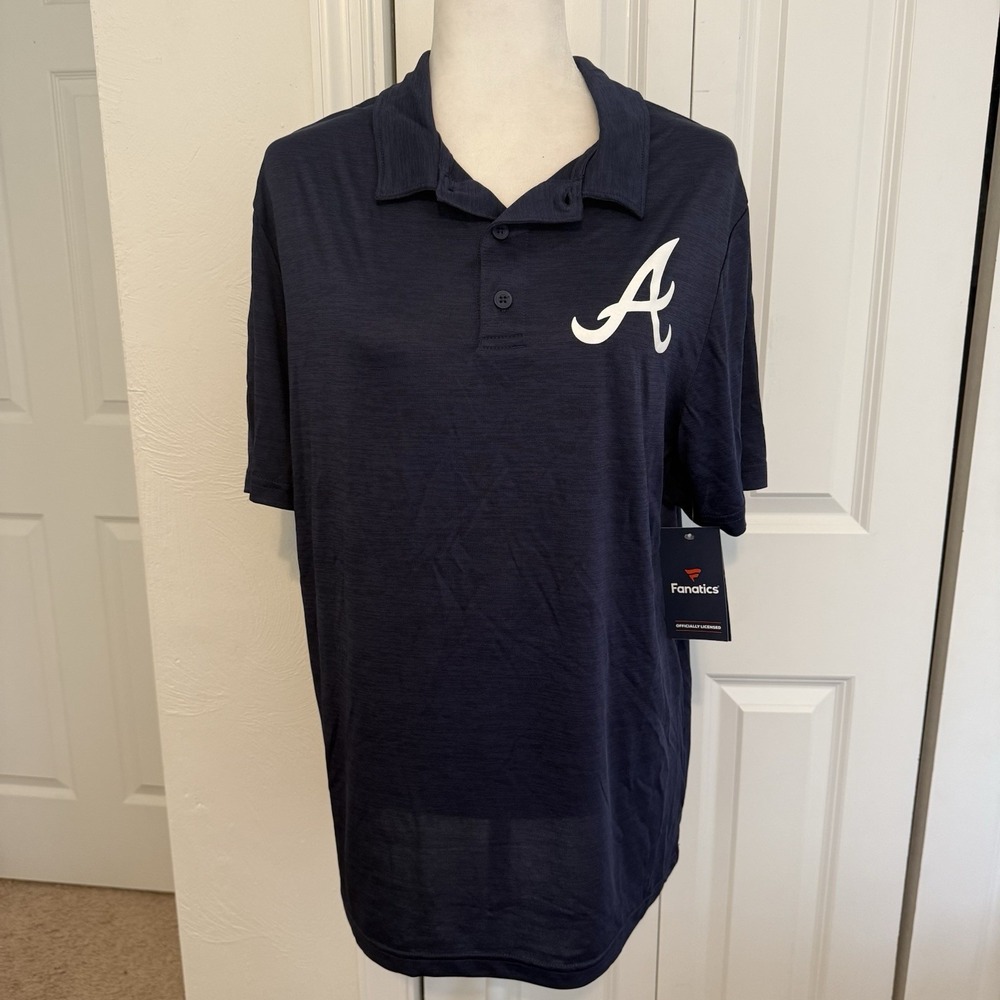 Mens Fanatics Atlanta Braves MLB 1/4 Button Baseball Pullover Blue Sz Lg Shirt
